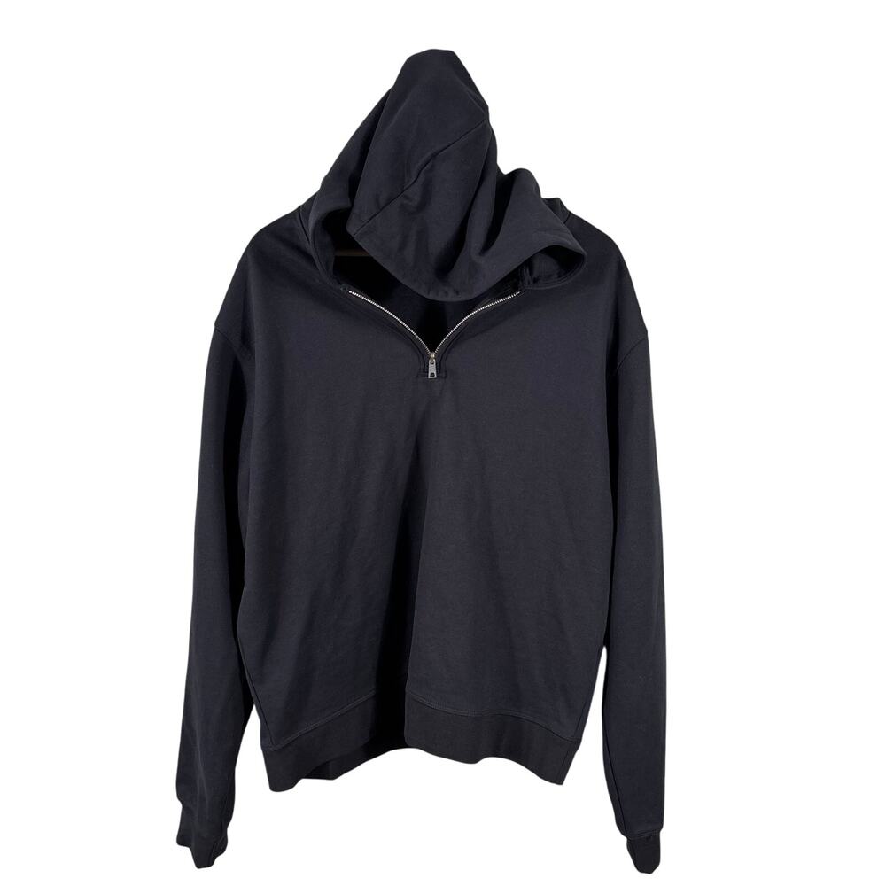 Zara Women's Size Large Black Hooded Quarter Zip Pullover Hoodie Sweater Jacket
